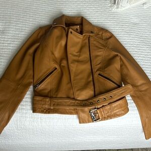 Rachel Parcell leather jacket with matching belt, pre owned.